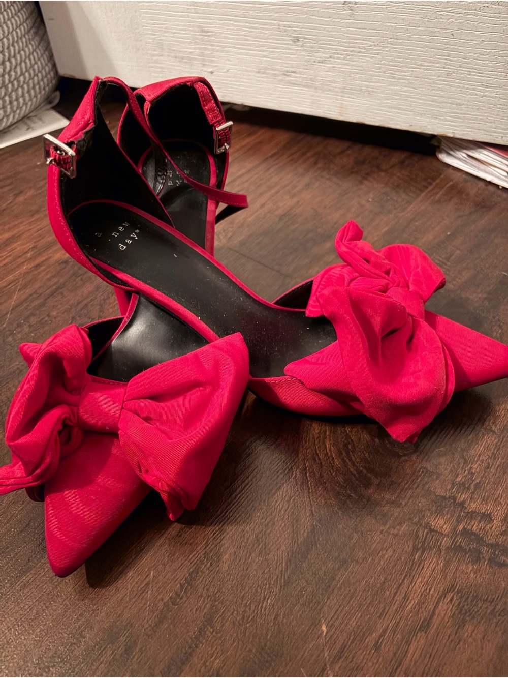 a new day Red Bow Pointed-Toe Ankle-Strap Heels